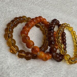 Bohemian Natural Stone Beads & Glass Beads Handmade Bracelet Set of 4 Warm Amber